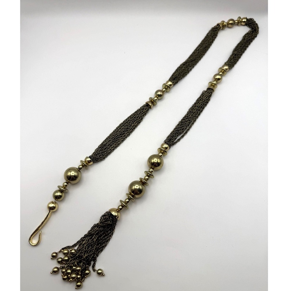 Stella & Dot Bianca Multi Strand Tassel‎ Necklace Gold Brass Tone Bead Statement